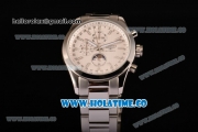 Longines Master Moonphase Chrono Miyota OS10 Quartz with Date Full Steel with White Dial and Stick Markers