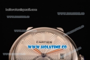 Cartier Rotonde De Swiss Quartz Steel Case with Black Leather Strap with White Guilloche Dial