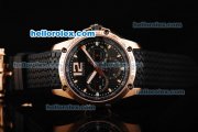 Choprad Swiss Valjoux 7750 Automatic Movement Rose Gold Case and Bezel with Black Dial and Black Rubber Strap Choprad Swiss Valjoux 7750 Automatic Movement Rose Gold Case and Bezel with Black Dial and Black Rubber Strap