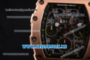 Richard Mille RM 011 Felipe Massa Flyback Swiss Valjoux 7750 Automatic Rose Gold Case with Skeleton Dial and Black Rubber Strap Arabic Numeral Markers