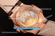 Patek Philippe Nautilus Miyota 9015 Automatic Rose Gold Case with White Dial and Brown Leather Strap