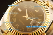 Rolex Datejust II Swiss ETA 2836 Automatic Full Steel with Yellow Gold Bezel and Black Dial-Yellow Gold Hands