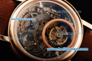 Breguet Skeleton Swiss Tourbillon Manual Winding Movement Rose Gold Case with Blue Hands and Brown Leather Strap