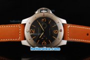 Panerai Radiomir 8 Days Manual Winding Movement Steel Case with Orange Stick/Numeral Markers and Orange Leather Strap-Ultrabig Size of 60mm