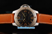 Panerai Radiomir 8 Days Manual Winding Movement Steel Case with Orange Stick/Numeral Markers and Orange Leather Strap-Ultrabig Size of 60mm