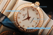 Omega Constellation Swiss Quartz Movement White Dial with Diamond Markers/Bezel and Two Tone Strap-Lady Model