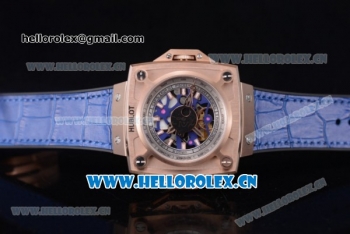 Hublot Masterpiece MP 08 Antikythera Sunmoon Asia 2813 Automatic Rose Gold Case Skeleton Dial Stick Markers and Blue Leather Strap