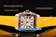 Cartier Santos 100 Large Asia Automatic Steel Case with Yellow Leather Strap Black Roman Numeral Markers and White Dial