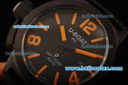 U-Boat Italo Fontana Left Hook Automatic Movement PVD Case with Black Dial and Orange Markers - Two Tone Leather Strap