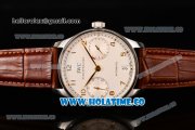 IWC Portuguese Asia Automatic Steel Case with Rose Gold Arabic Numeral Markers White Dial and Brown Leather Strap