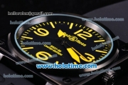 Bell & Ross BR 01-92 Automatic Movement PVD Case with Yellow Markers-Black Dial and Black Rubber Strap