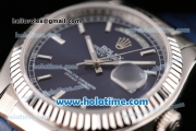 Rolex Day-Date Asia 2813 Automatic Steel Case with Blue Leather Strap Stick Markers and Blue Dial (BP)