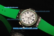 Hublot Big Bang Chronograph Swiss Quartz Movement PVD Case with Green Diamond Bezel and Green Rubber Strap-Lady Model