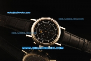 Breguet Moon Phase Lemania Manual Winding Working Chronograph Steel Case with Black Dial and Leather Strap