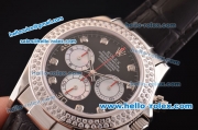 Rolex Daytona Swiss Valjoux 7750-SHG Automatic Double Row Diamond Bezel - Black Dial and Black Leather Strap