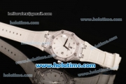 Audemars Piguet Royal Oak Ladies Swiss Quartz Steel/Diamond Case with White Leather Bracelet and White Dial - 1:1 Original