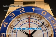 Rolex Yacht-Master II Chronograph Swiss Valjoux 7750 Automatic Yellow Gold Case with White Dial and Dots Markers Blue Bezel (JF)