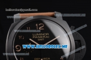 Panerai Luminor 1950 3 Days GMT PAM 441 Clone P.9001 Automatic Ceramic Case with Black Dial and Brown Leather Strap Arabic Numeral Markers