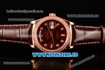 Rolex Day-Date Asia Automatic Rose Gold Case with Diamonds Markers Brown Dial - Diamonds Bezel (BP)