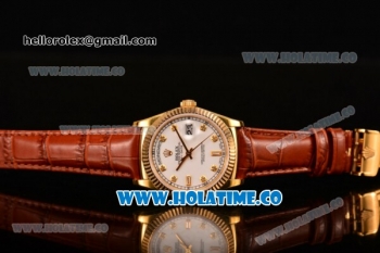 Rolex Day-Date Asia 2813/Swiss ETA 2836/Clone Rolex 3135 Automatic Yellow Gold Case with White Dial and Diamonds Markers (BP)