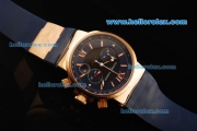 Ulysse Nardin Maxi Marine Chronograph Swiss Valjoux 7750 Automatic Movement Gold Case with Blue Dial and Blue Rubber Strap
