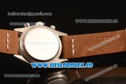 Rolex Explorer Chronograph Miyota OS20 Quartz Steel Case with White Dial Steel Bezel and Brown Leather Strap