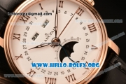 BlancPain Villeret Miyota 9015 Automatic Rose Gold Case with White Dial and Black Leather Strap (ZF)
