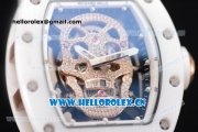 Richard Mille RM052 Miyota 9015 Automatic Rose Gold Case with White Rubber Strap and Skull Dial Dot Markers