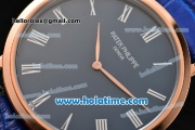 Patek Philippe Calatrava Miyota OS2035 Quartz Rose Gold Case with Blue Dial and Roman Numeral Markers