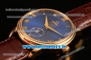 Omega De Ville Co-Axial Swiss ETA 2824 Automatic Yellow Gold Case with Blue Dial and Brown Leather Strap