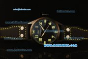 IWC Pilot Swiss Quartz PVD Case with Black Dial and Black Leather Strap-Green Markers