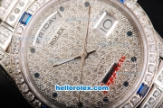 Rolex Day Date Swiss ETA 2836 Automatic Movement Full Steel with Full Diamond and Blue Diamond Markers