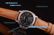 Panerai Luminor Marina Pam 172 Asia 6497 Manual Winding Titanium Case with Black Dial and Brown Leather Strap