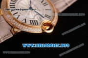 Cartier Ballon Bleu De Large Asia 4813 Automatic Yellow Gold Case with Sliver Dial Diamonds Bezel and Grey Leather strap