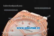 Audemars Piguet Royal Oak Lady Swiss Quartz Rose Gold/Diamonds Case with White Rubber Strap and White MOP Dial (EF)