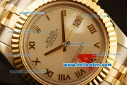 Rolex Datejust II Swiss ETA 2836 Automatic Full Steel with Yellow Gold Bezel and Silver Dial-Roman Markers