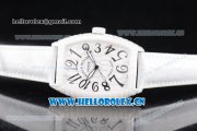 Franck Muller Black Croco Asia Automatic Ceramic Case with White Dial and Arabic Numeral Markers White Leather Strap