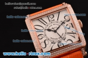 Franck Muller Master Square Swiss Quartz Rose Gold Case with Diamond bezel and Orange Leather Strap