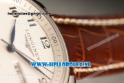 Longines Master 2824 Auto Steel Case with White Dial and Brown Leather Strap