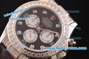 Rolex Daytona Swiss Valjoux 7750-SHG Automatic Diamond Case/Bezel with Black Dial and Black Leather Strap