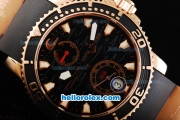 Ulysse Nardin Maxi Marine Automatic Movement Rose Gold Case with Black Dial and Black Bezel-Black Rubber Strap