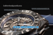 Hublot Big Bang Unico GMT Asia Auto PVD Case with Skeleton Dial and Blue Rubber Strap