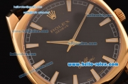 Rolex Cellini Danaos Swiss Quartz Yellow Gold Case with Black Leather Strap Black Dial Stick Markers