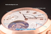 Audemars Piguet Jules Audemars Swiss Tourbillon Manual Winding Movement Rose Gold Case with White Dial and Brown Leather Strap