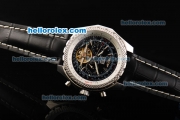 Breitling for Bentley Tourbillon Automatic Movement with Black Dial and White Bezel-Black Leather Strap
