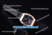 Richard Mille RM011-FM Asia ST25 Automatic Rose Gold Case with Skeleton Dial Arabic Numeral Markers and Black Rubber Strap Rose Gold Bezel