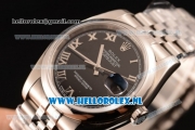 Rolex Datejust Clone Rolex 3135 Automatic Steel Case with Black Dial and Roman Numeral Markers Steel Bracelet