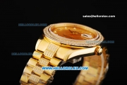 Rolex Day Date II Automatic Movement Full Gold with Double Row Diamond Bezel - Diamond Markers and Gold Dial