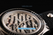 Rolex Datejust Automatic Movement Steel Case with Black/Diamond Dial-Diamond Markers and Black Rubber Strap