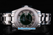 Rolex Day-Date Oyster Perpetual Automatic Full Diamond Bezel with Green and Diamond Dial,Roman Marking-Big Calendar